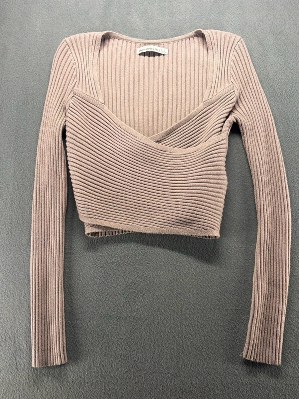 Abercrombie & Fitch Ribbed Wrap Crop Top - Tan/Brown Size Small